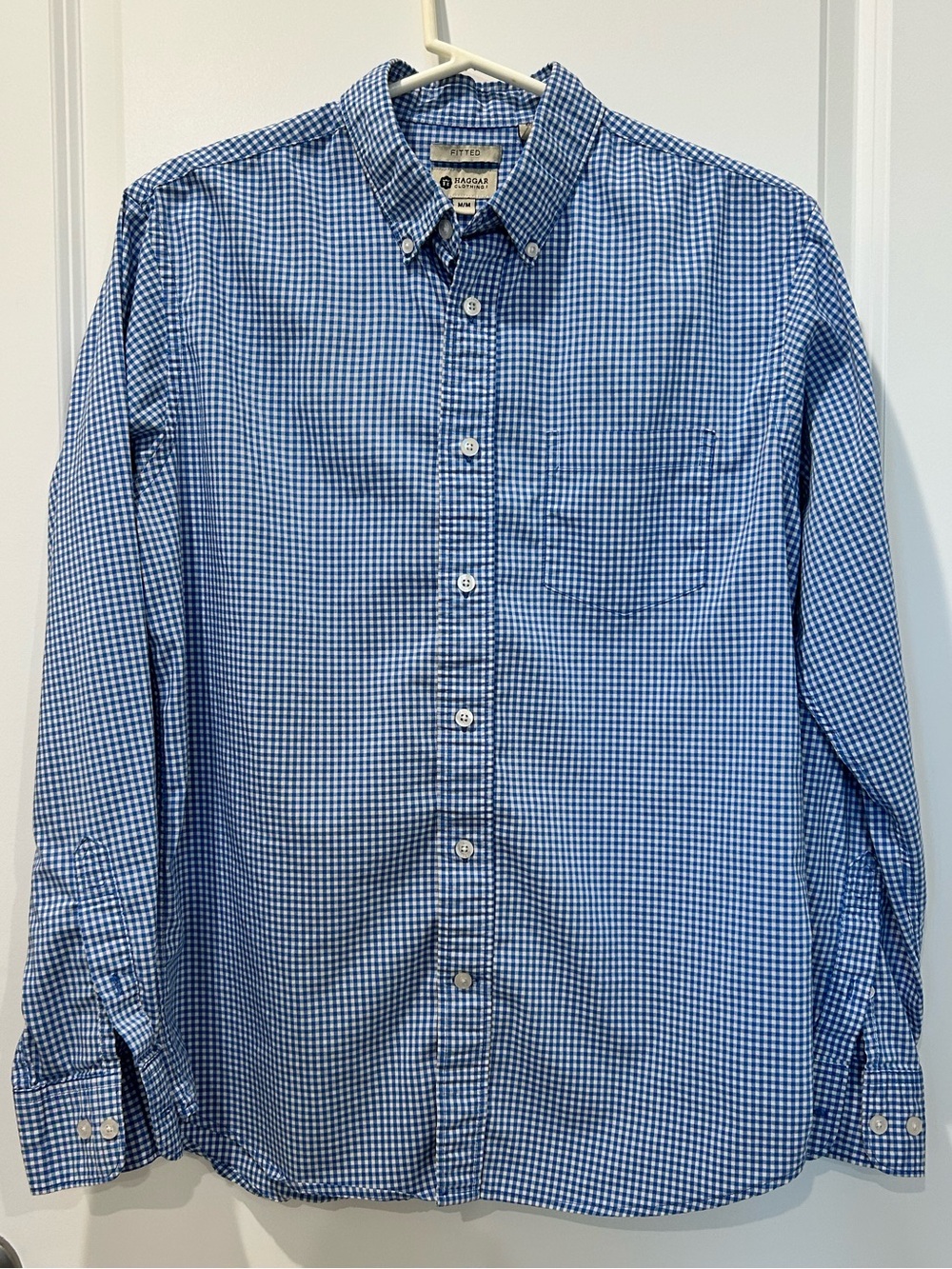 Hagger blue and white checked long sleeved shirt Medium